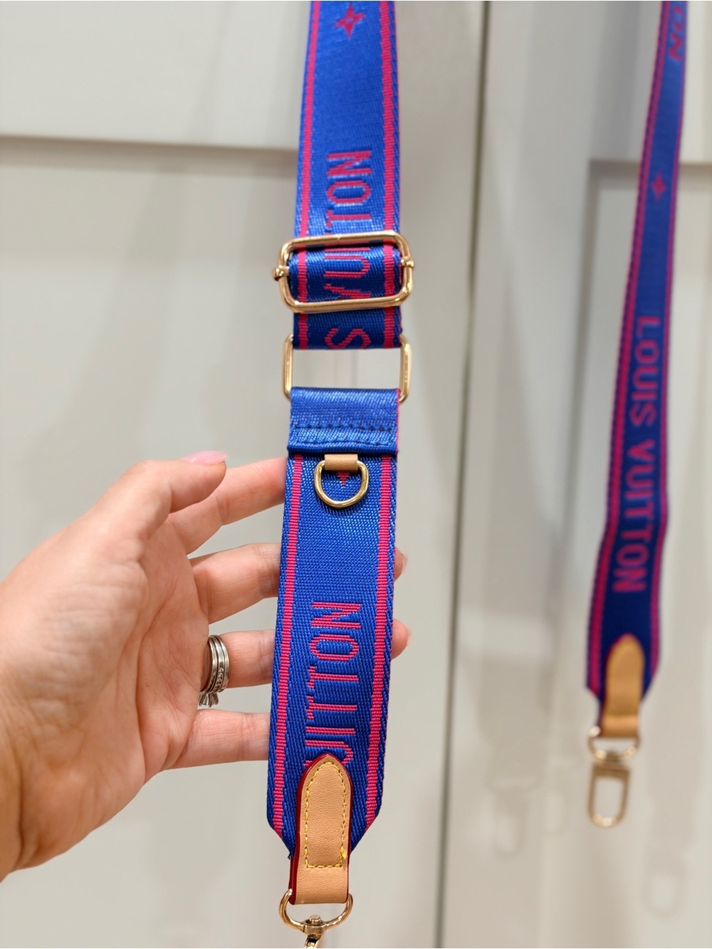 Blue & Red Adjustable Jacquard Shoulder Bag Strap | Gold Hardware - New ✨